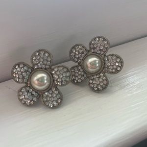 Flower Pearl and Diamond Statement Earrings